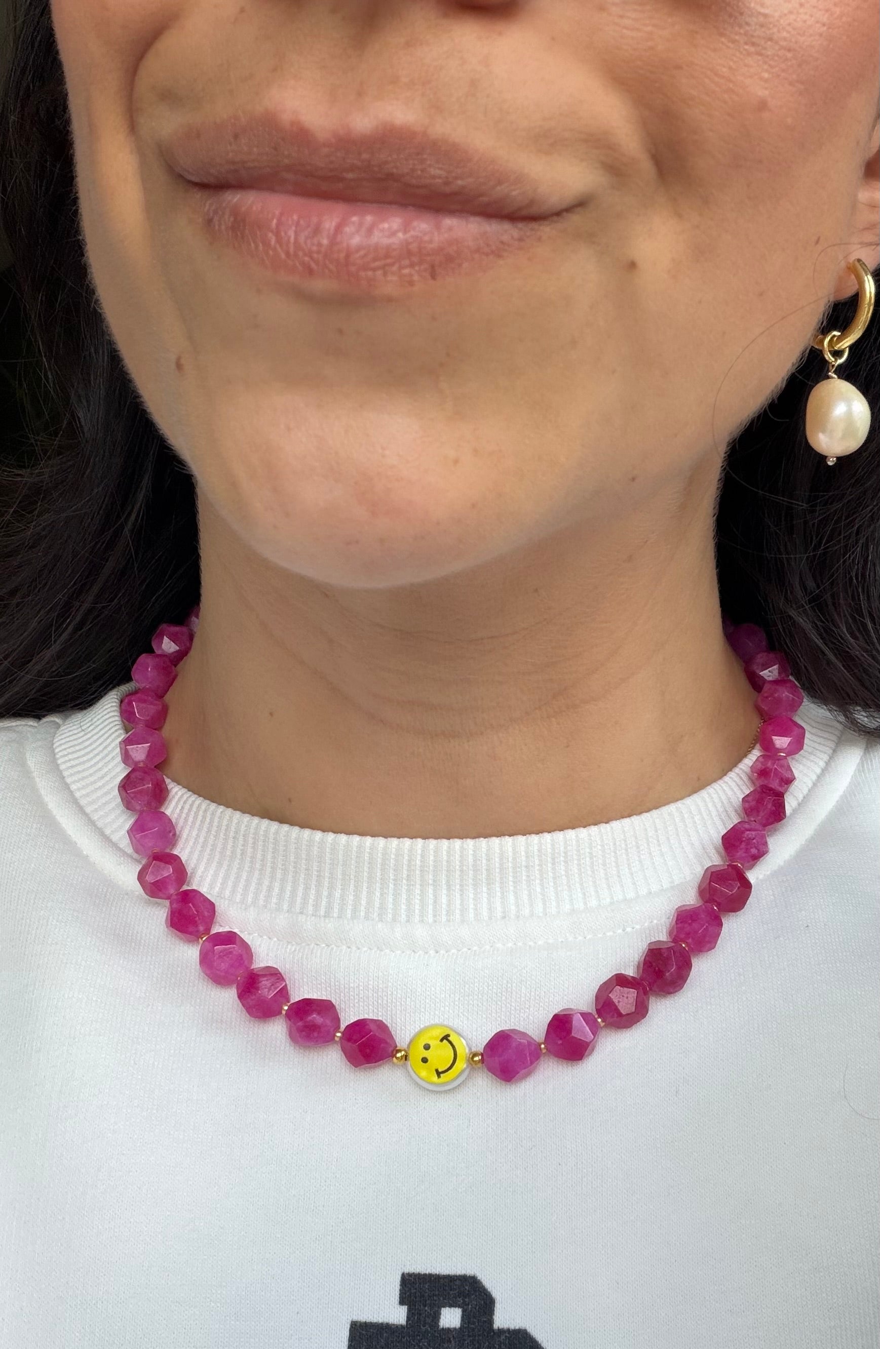 Smiley Necklace - Fuchsia Jade