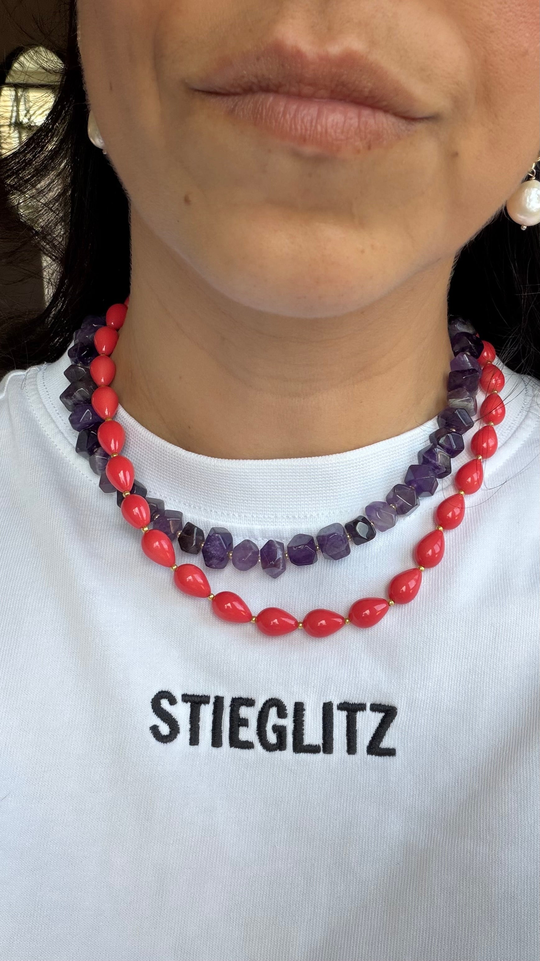 Coral pink drops necklace
