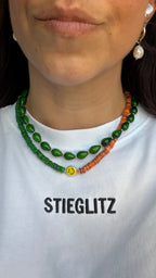 Smiley Necklace - Green & orange shells