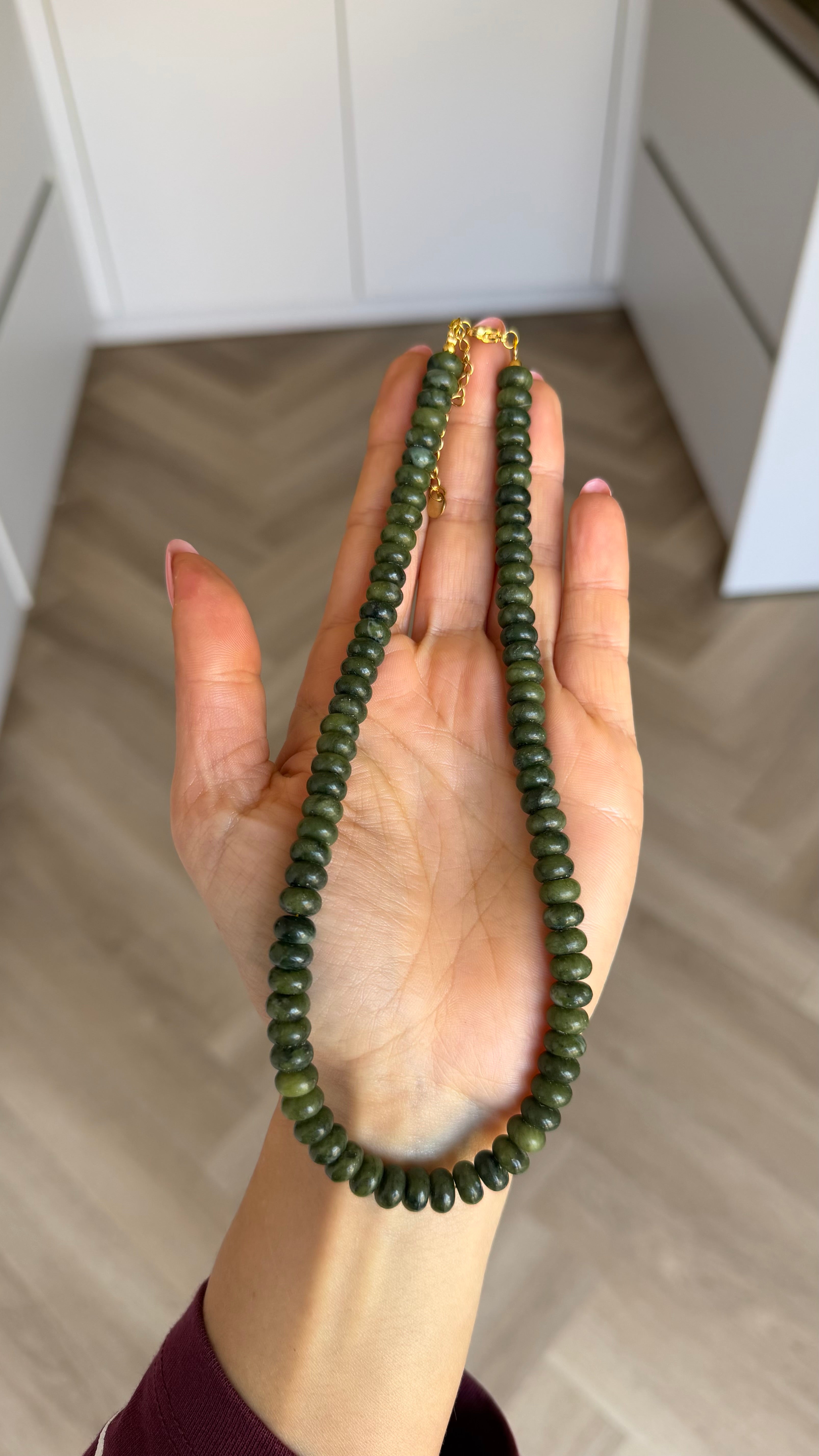 Dark green jade necklace