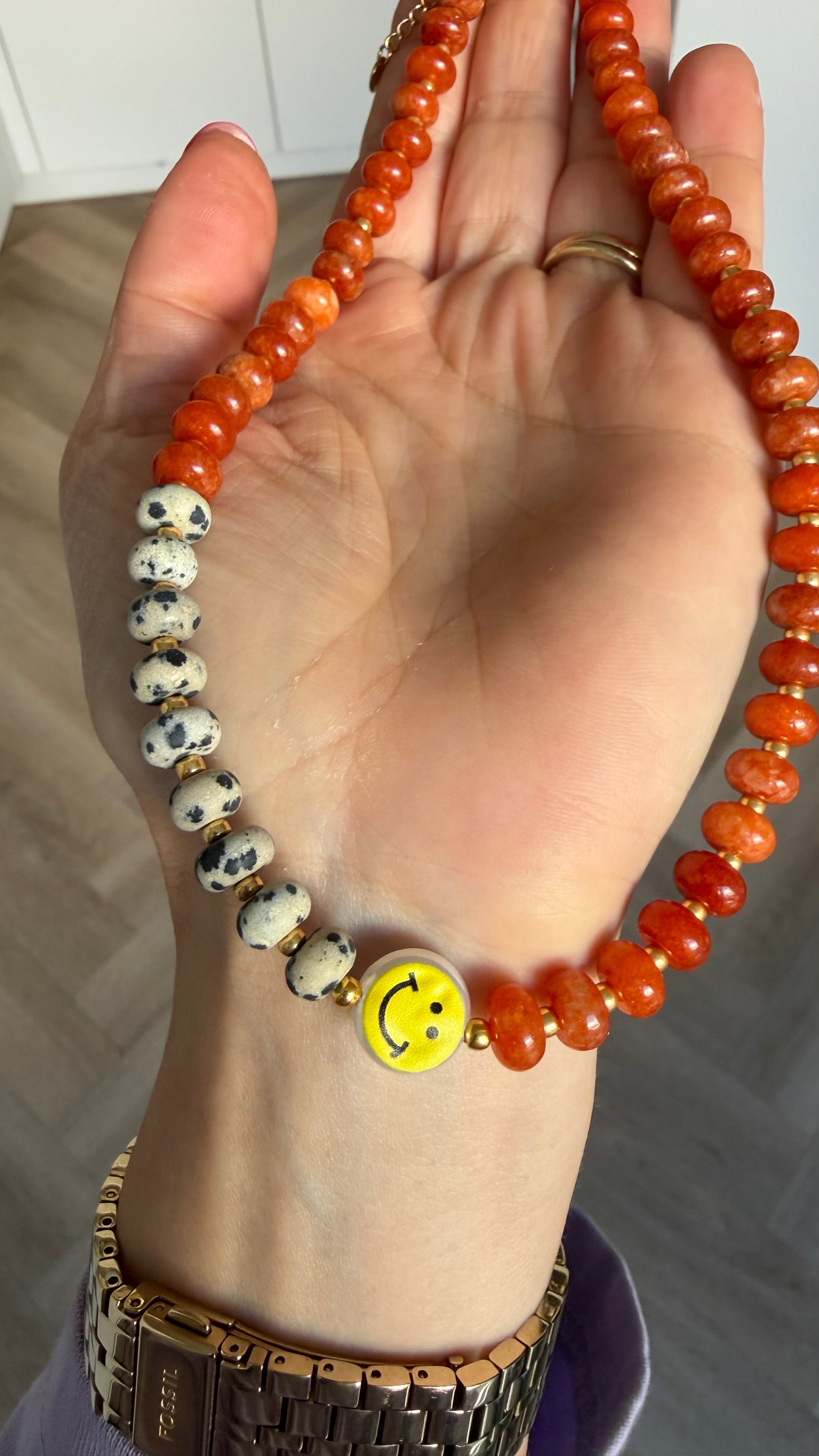 Smiley Necklace - Orange & Jaspis