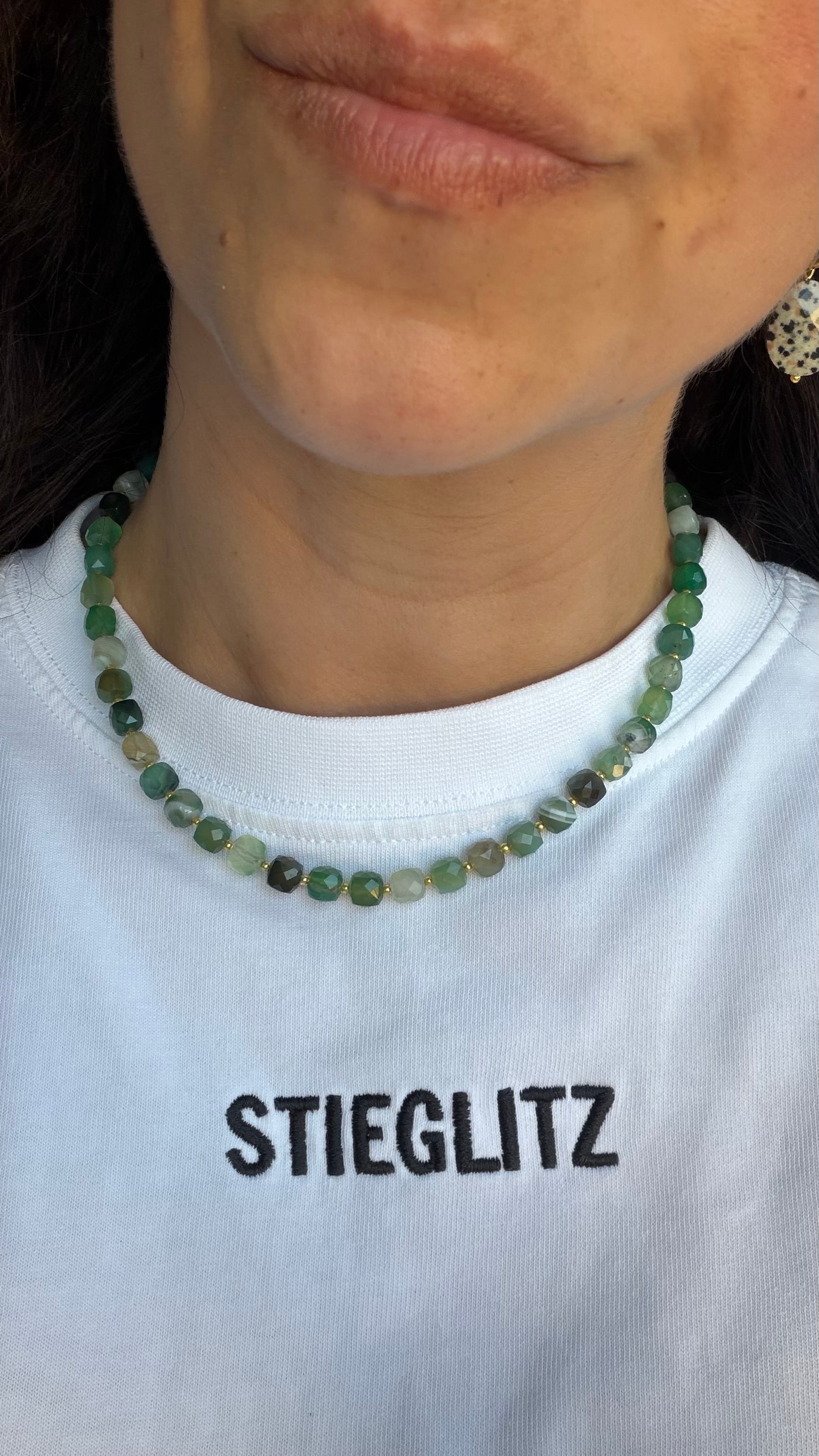 Green facet agate necklace