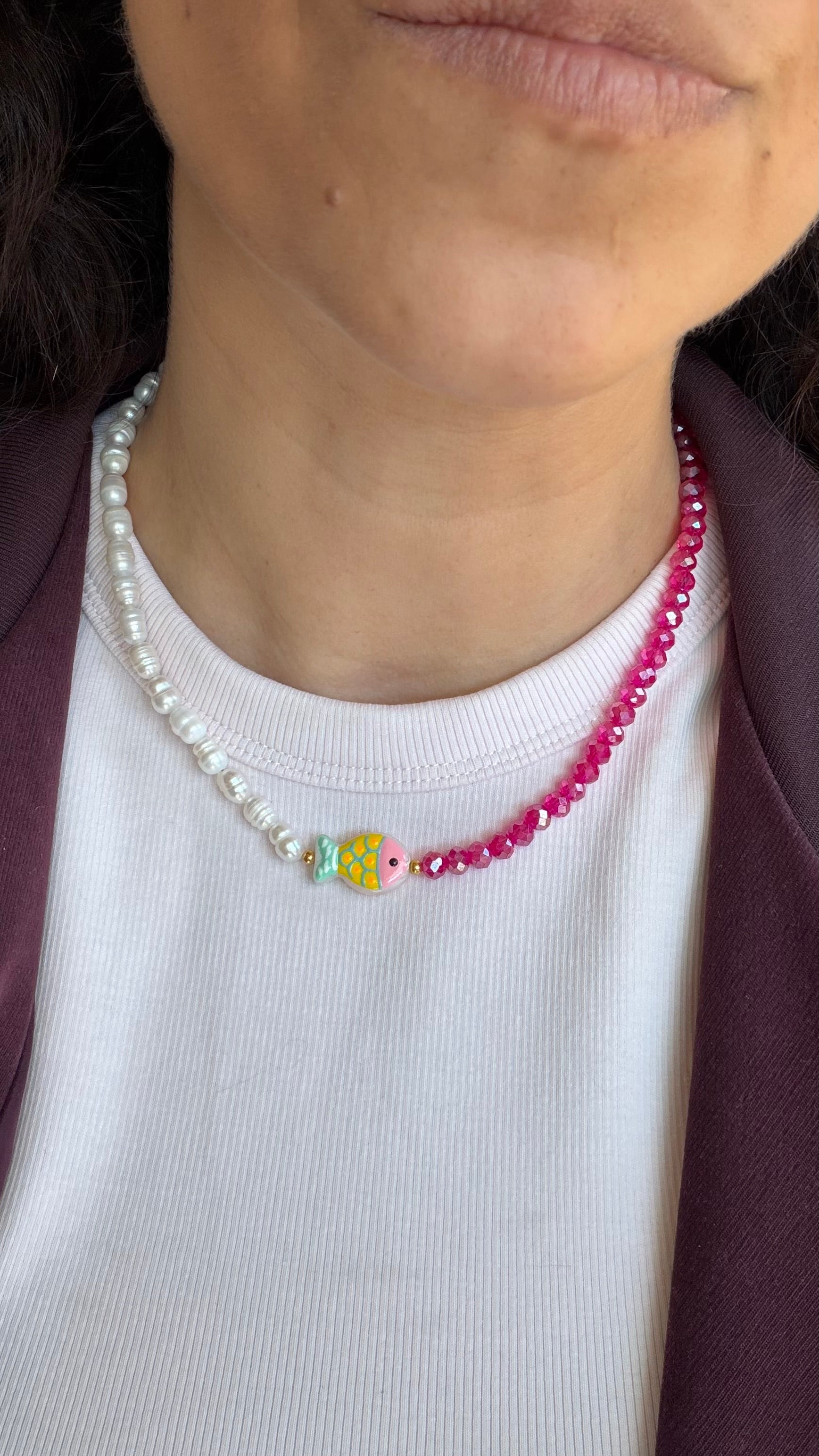 Fish Necklace - Facet & pearls