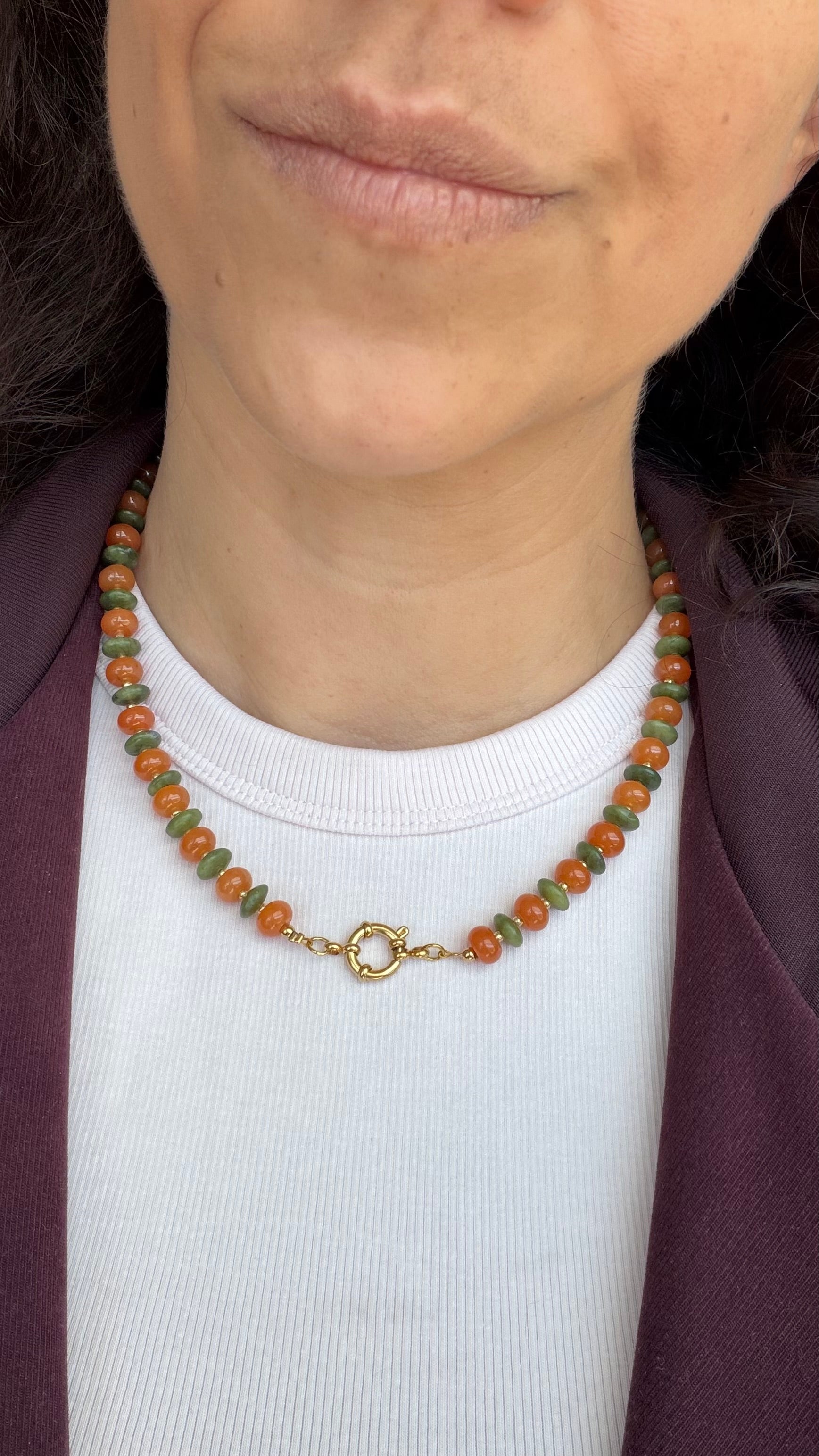 Gem mix necklace - orange & green