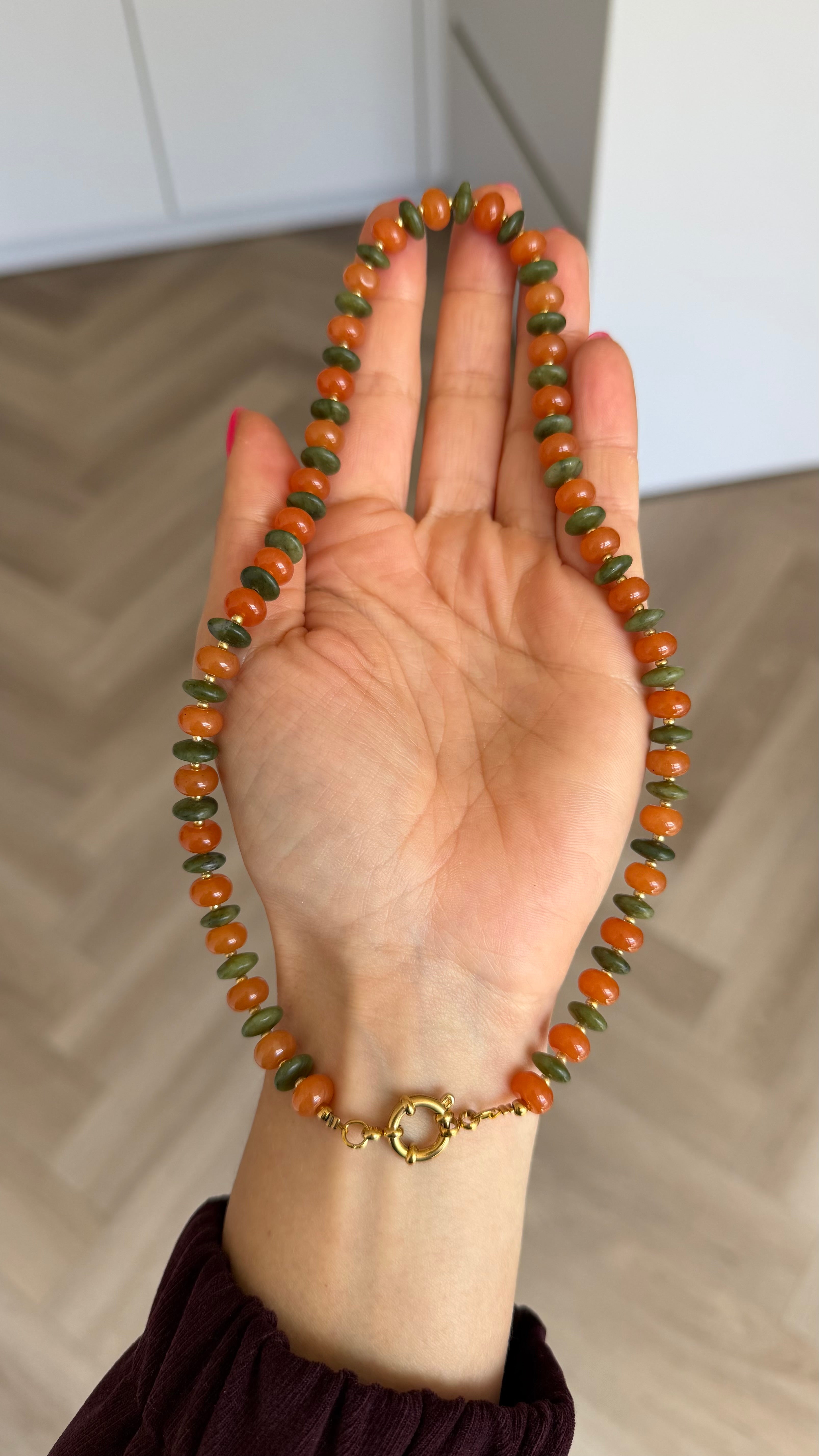 Gem mix necklace - orange & green