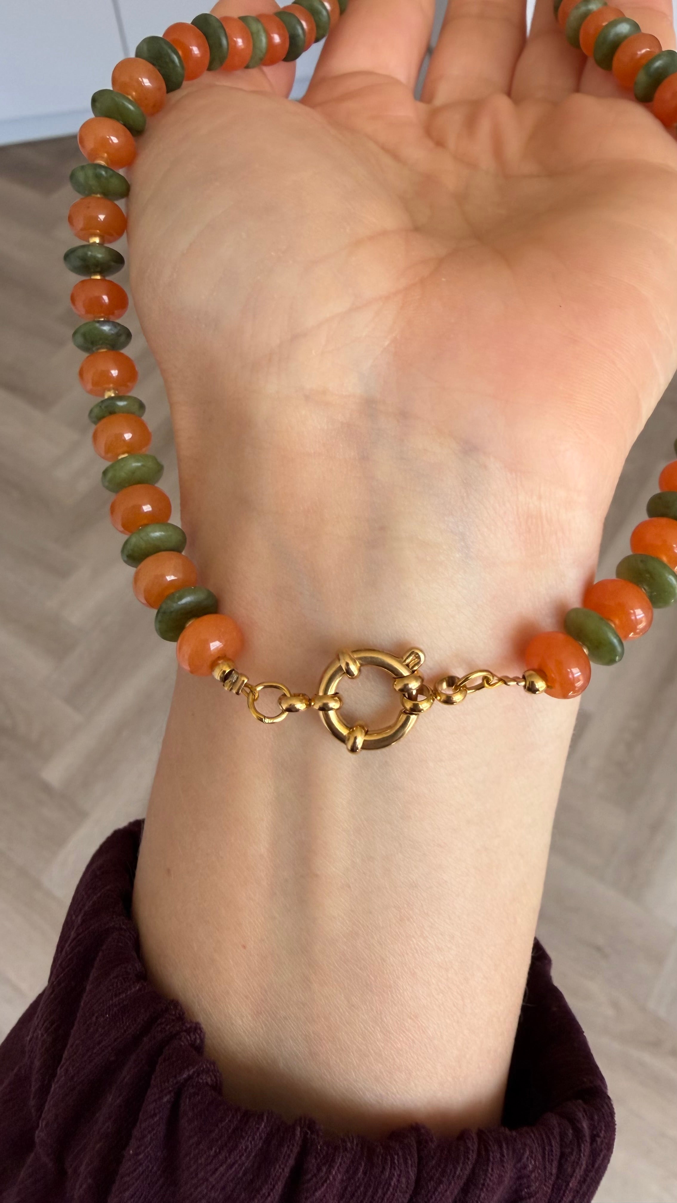 Gem mix necklace - orange & green