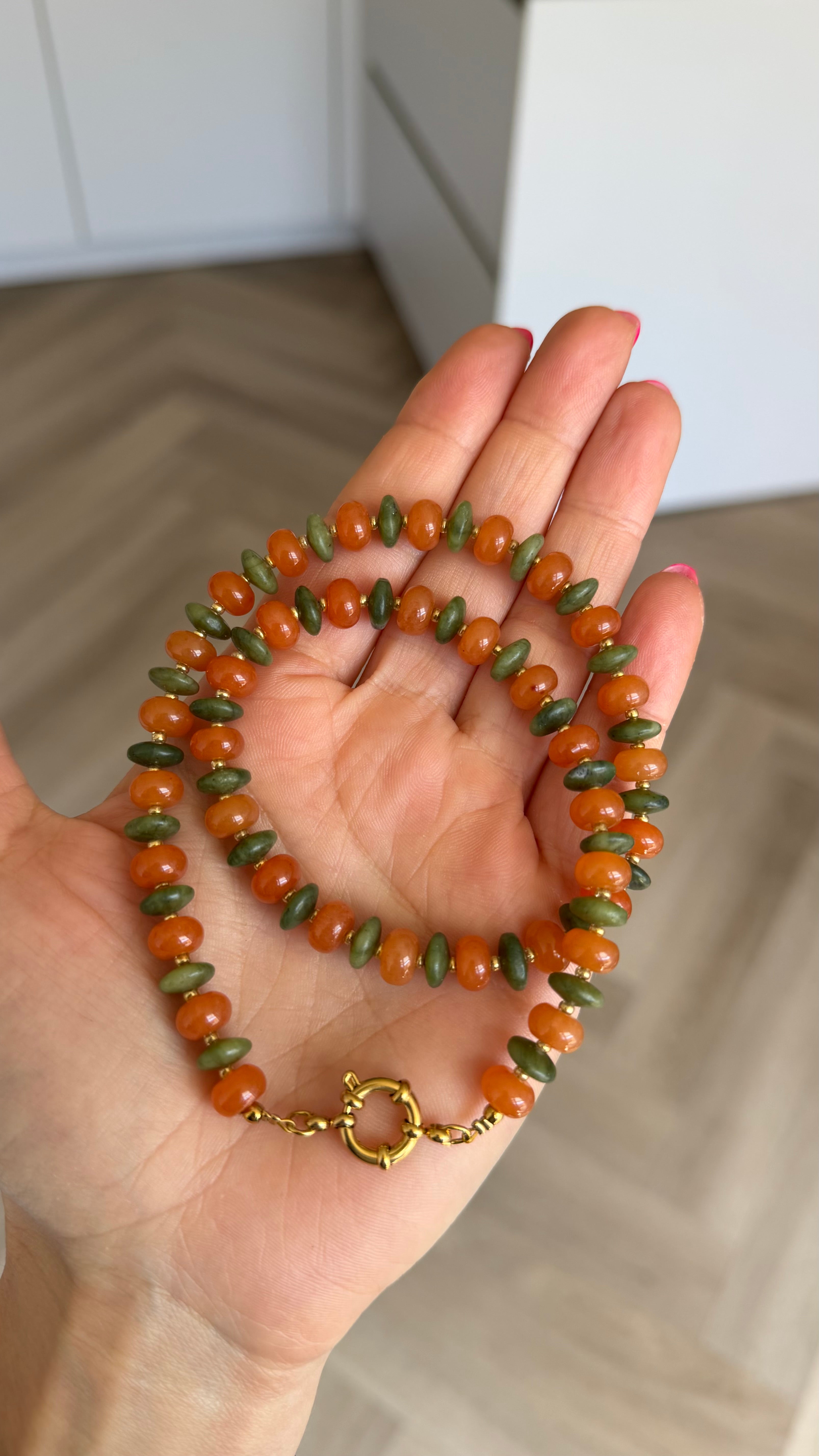 Gem mix necklace - orange & green