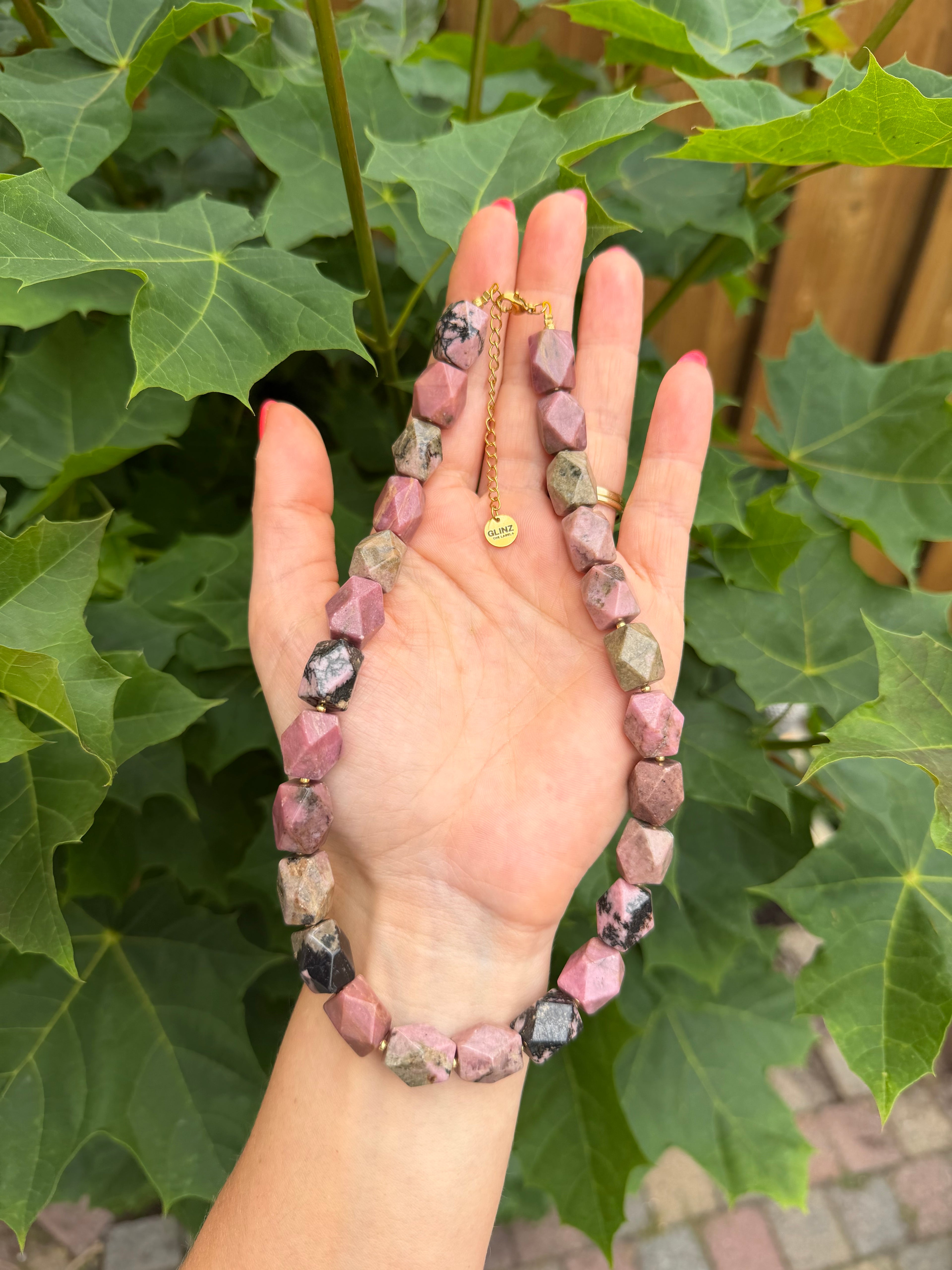 Geo Necklace Rhodonite