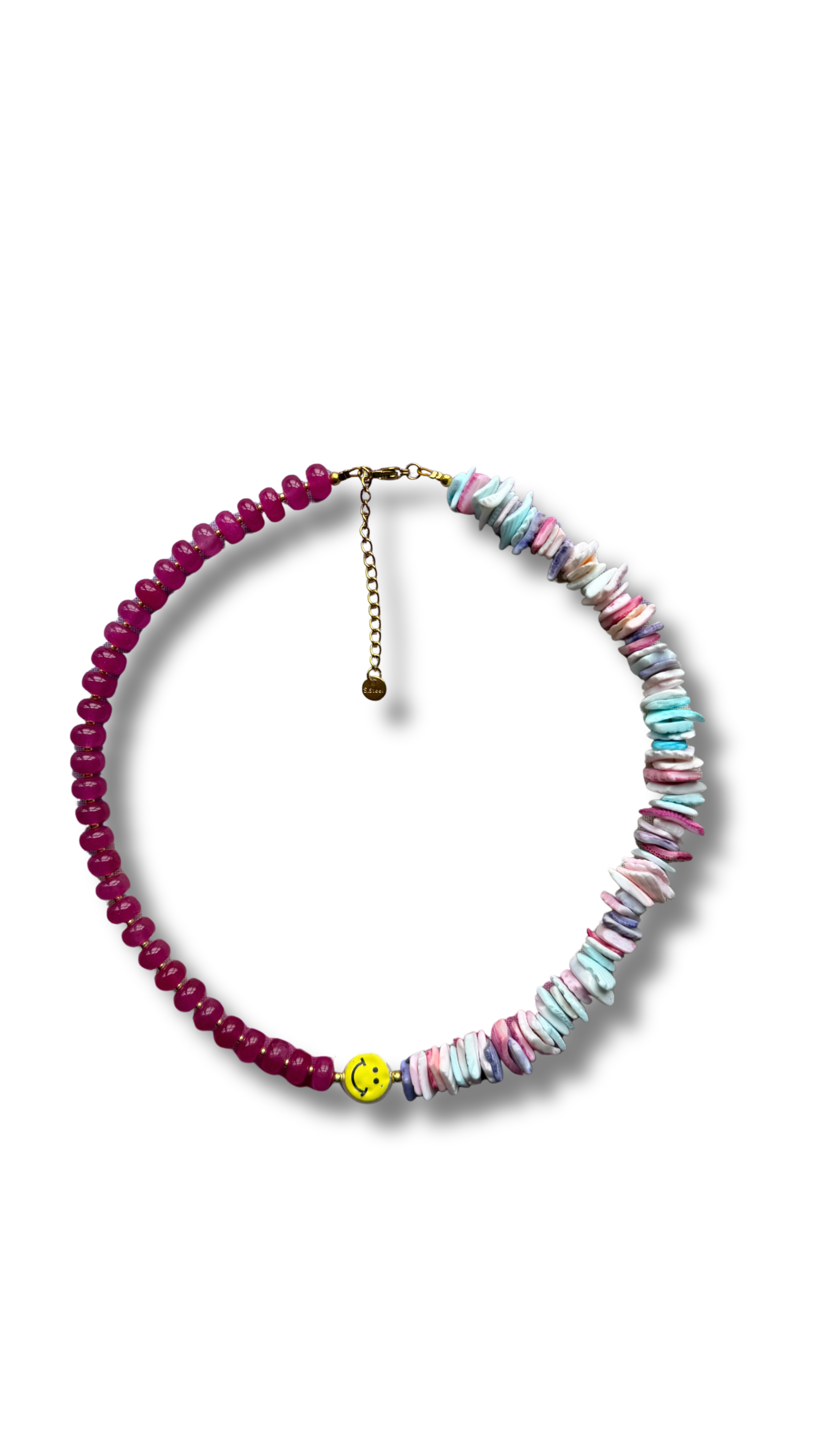 Smiley necklace - Pink & shells