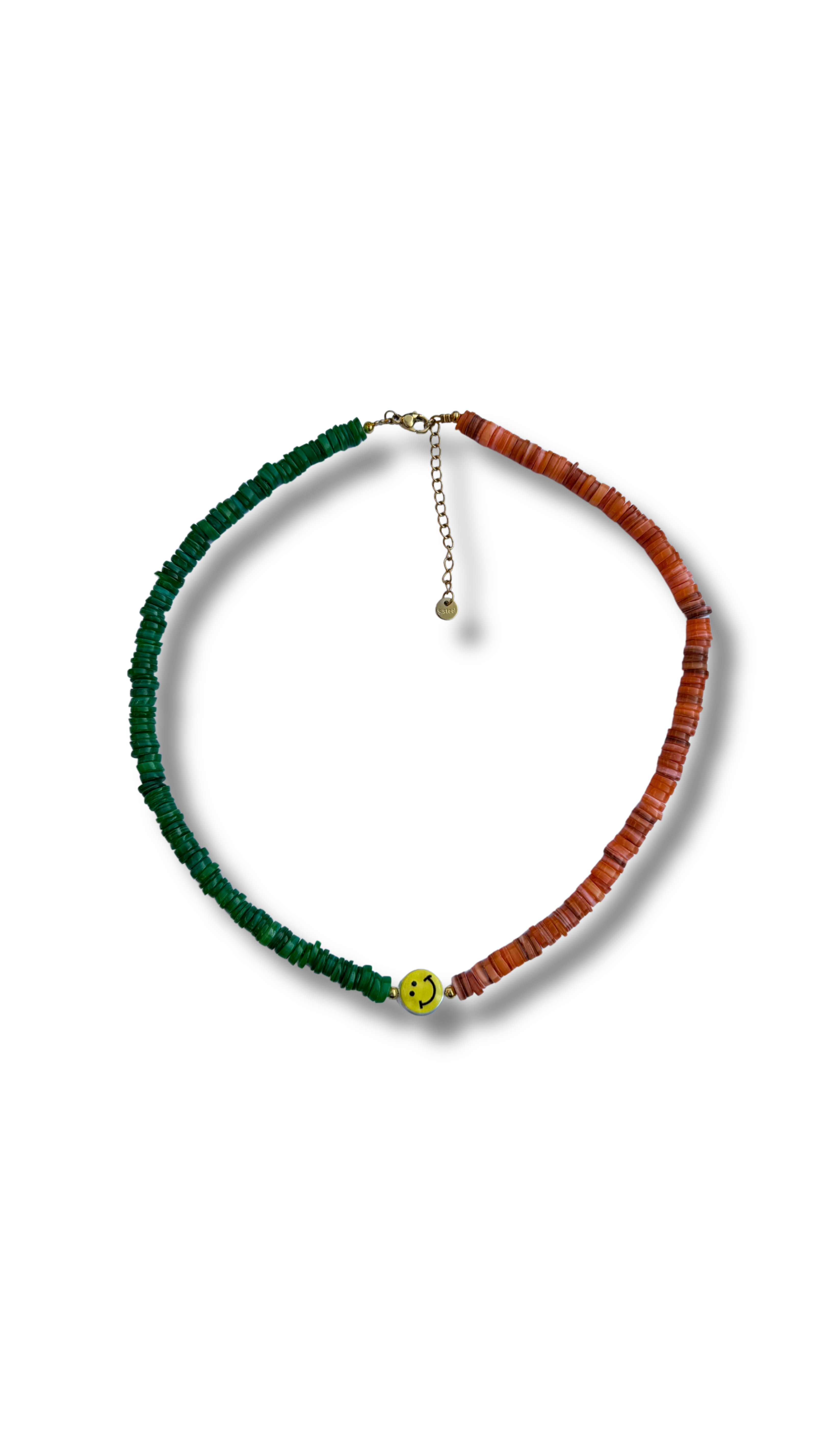 Smiley Necklace - Green & orange shells