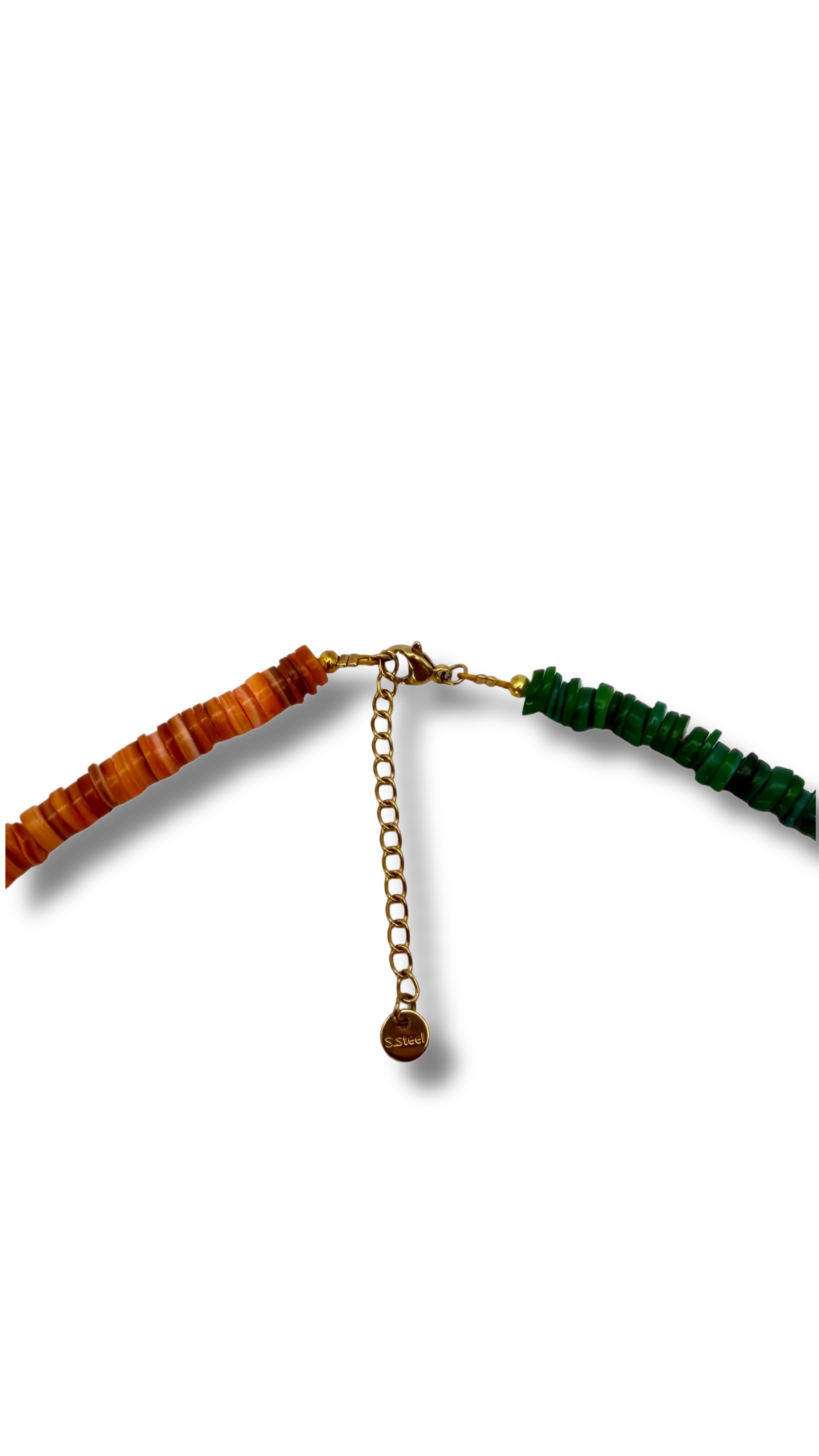 Smiley Necklace - Green & orange shells
